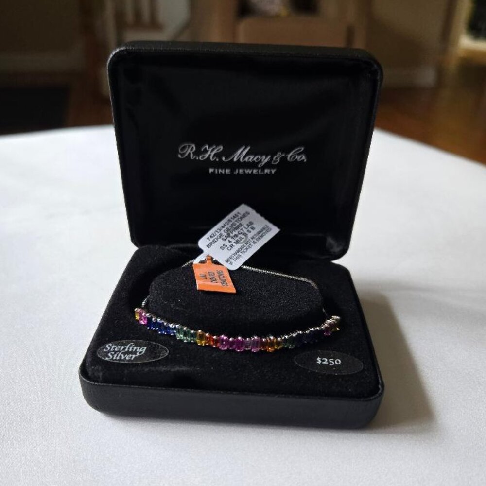 Macy's Lab-Grown Multi-Sapphire Bracelet (4-1/8 ct.) in Sterling Silver - Picture 2 of 5